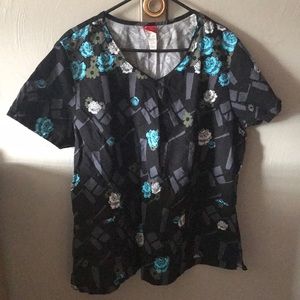 Dickies black and floral scrub top